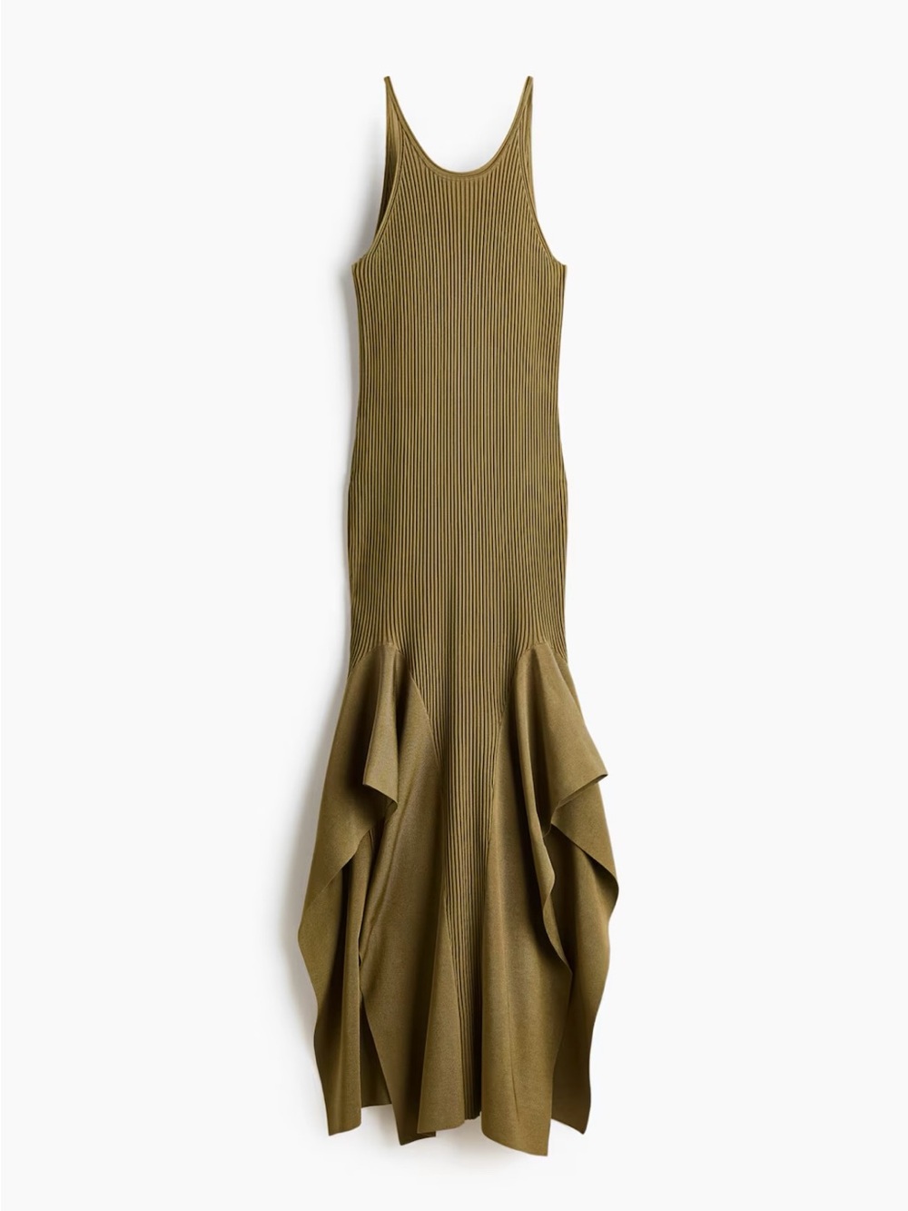 H&M EDITION,NWT OLIVE GREEN FLOUNCED KNIT DRESS SIZE SMALL - Picture 2 of 7